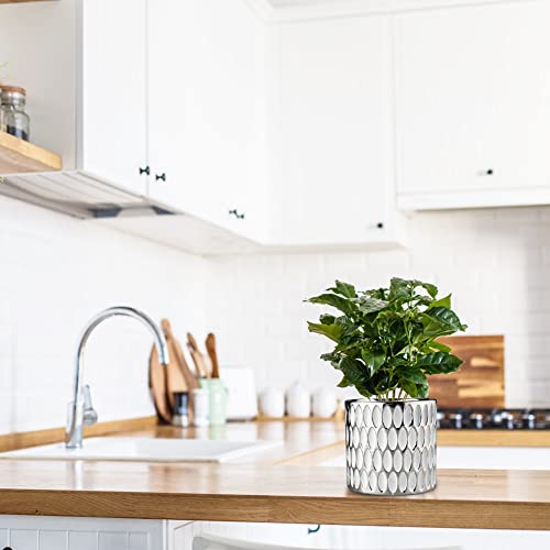 Ceramic Silver Planters For Indoor Plants 4 + 5 Inches Textured Silver Plant Pots Set Of 2 Small Succulent Pots Ceramic Planter Set For Snake Plant Herb Orchid #TOP3