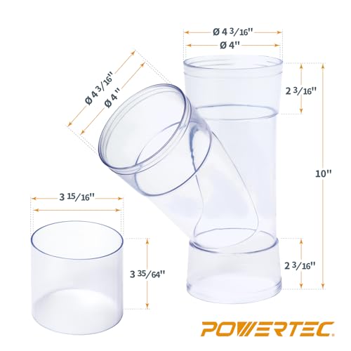 POWERTEC 70308 10 cm ID Y Encaixe para tubos de coleta de poeira OD de 10 cm, adaptadores e acessóri