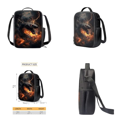 Snake Book Bag for Boys Portable School Backpack with Lunch Box and Water Bottle Cover Pencil Case 4 in 1 Set Large Capacity Backpack for School Travel Work with Compartment4