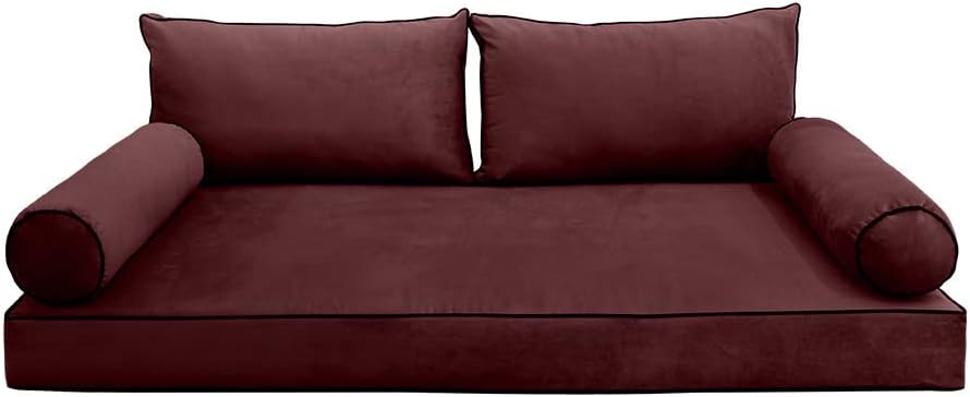 Prolinemax Style V2 Twin-XL Size Velvet Contrast Pipe Indoor Daybed Bolster Pillow Cushion Mattress Fitted Sheet |Cover ONLY| AD368