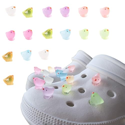 16 dijes de pollito para Crocs, dijes 3D brillantes, dijes luminosos Jibitz, talla única, Plástico