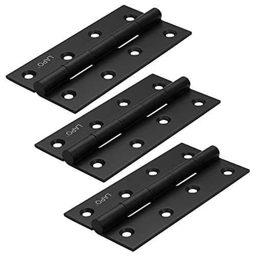 Image of LAPO Solid Door Hinges, 4 Inch x 14 Gauge /1.8mm Thickness, Stainless Steel Kabja, Smooth Opening Action, Designed for Home Doors & Cupboard, 5 Years Warranty, Black Finish, Pack of 3