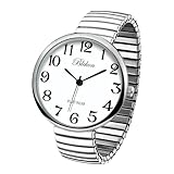 Blekon Collections New Super Large Face Stretch Band Japanese Movement PC21J Fashion Watch (Silver)