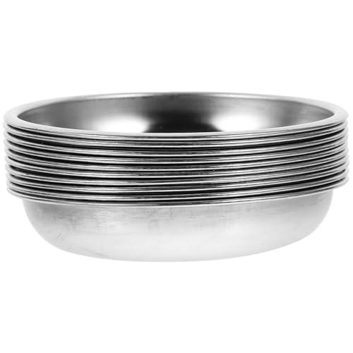 HOLIDYOYO 10Pcs Stainless Steel Dipping Soy Sauce Dish Round Seasoning Dishes Sushi Dip Bowl Camping Metal Dinner Plates Small Snack Mustard Dessert Dishes Cup for Picnic Camping Dinner Party