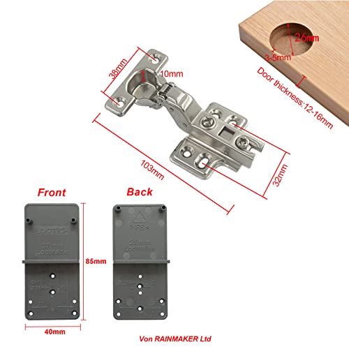 LOOTICH 90 Degree Inset 26 mm Soft Close Hinge with Hydraulic Damper for Kitchen Cabinet Cupboard Wardrobe Light Door Automatic Hinges with Cushioning Pack of 4 with Drilling Template - Image 3