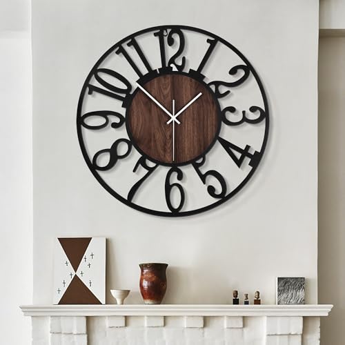 LEIKE Large Wall Clocks,Silent,Non Ticking,Battery Operated Big Retro Round Modern