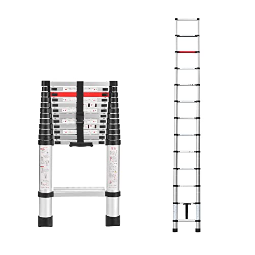 伸縮はしご 3.8m アルミはしご 耐荷重150kg 持ち運びやすい 折り畳み 伸縮梯子 室内室外両用 安全ロック 日本語説明書付き