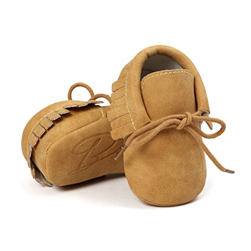 Image of CENCIRILY Infant Baby Fringe Moccasin Slipper Boys Girls Tassel Crib Shoes | Suede Leather Upper, Soft Non-Slip Sole, Elastic Band, Toddler First Walking Shoe for 3-18 Months,Ideal for Indoor Daily Wear