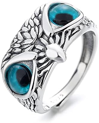 Open Owl Ring for Women Men, Fashion Adjustable Evil Eye Owl Animal Statement Ring, Personalized Vintage Blue Zircon Ring Owl Jewelry Valentine's Day Mothers Day Gifts for Women Girs Mother Wife