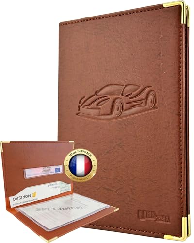 Ugozen Pochette Carte Grise Luxeo | Porte Papier Voiture Etui 3 Volets Cristal Inclus. Gold