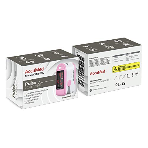 AccuMed® CMS-50DL Fingertip Pulse Oximeter Finger Pulse Blood Oxygen SpO2 Monitor w/Carrying case, Landyard Silicon Case & Battery (Pink)