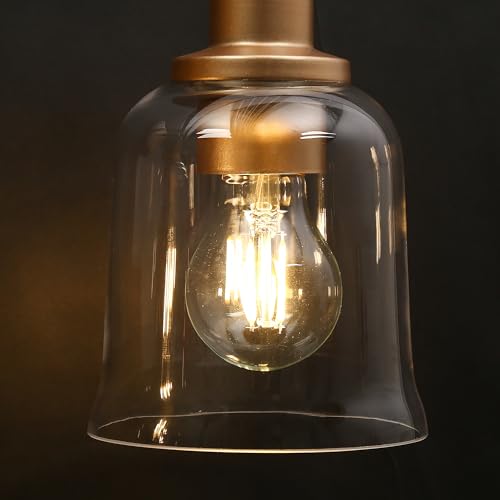 Image of KSANA Gold Bathroom Vanity Light Fixtures with Clear Glass Shade, 3-Light Modern Bathroom Vanity Lights Over Mirror, 22.8 inchx7.3 inchx10.8 inch