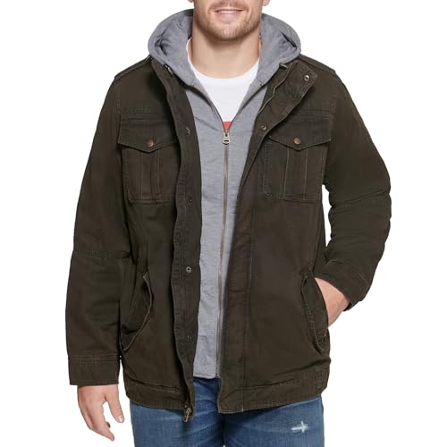 Image of Levi's Men's Washed Cotton Hooded Military Jacket (Regular & Big & Tall Sizes)