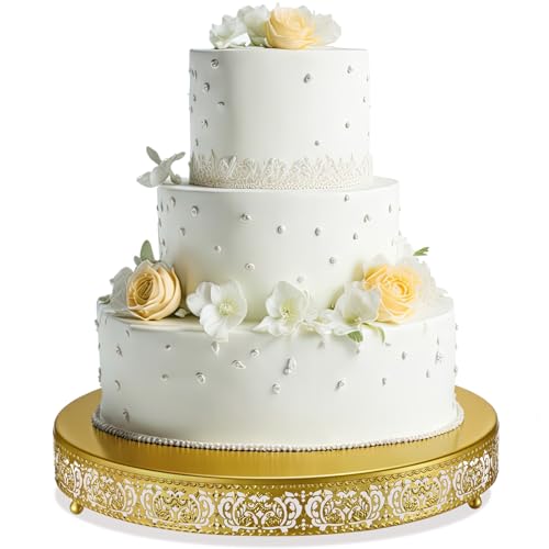 Wenqik Gold Cake Stand 18 Inch Round Metal Cupcake Dessert Wedding Cake Stand Cookies Display Holder with Modern Design Fruit Serving Tray for Table Wedding Birthday Anniversary Party