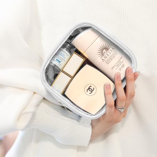 Image of LETGO 2Pcs Clear Makeup Bag Organizers Storage,Cute Cosmetic Bag Preppy TSA Approved Travel Size Toiletry Bag Makeup Organization Car Accessories Essentials for Women Girls (White Set)