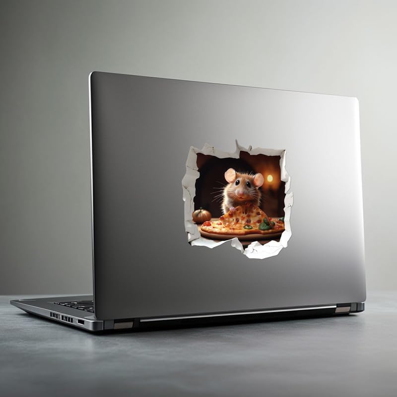 Miniatura 5 de Pegatina de ratón con pizza en agujero de ratón, calcomanía de pared 3D con agujero para ratón, habitación de los niños, aula, hogar, dormitorio,