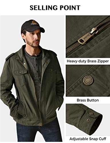 WenVen Homme Veste Classique Veste Militaire Casual Veste Saharienne Cargo Manteau Zippé Coupe-Vent Décontracté Blouson en Coton Automne Vert Militaire-X 9929 M - Image 5