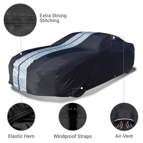 Image of Coverland Custom Car Cover Waterproof All Weather for 1953-1957 Chevy Corvette C1, Weatherproof Car Covers for Automobiles, Rain, Snow, Sun Protection, Full Exterior Covers, Stripe(Black /Gray)