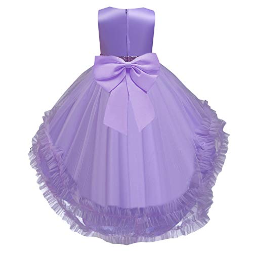 Flower Girls Bowknot Dress Sequins Princess High Low Ruffle Tulle Wedding Prom Pageant Birthday Party Dance Ball Gown3
