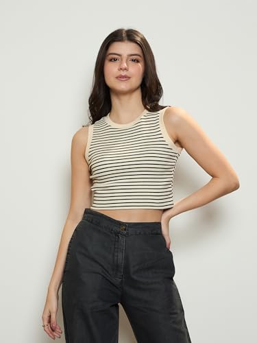 Image of barcino Women's Solid Slim Fit Crop Top