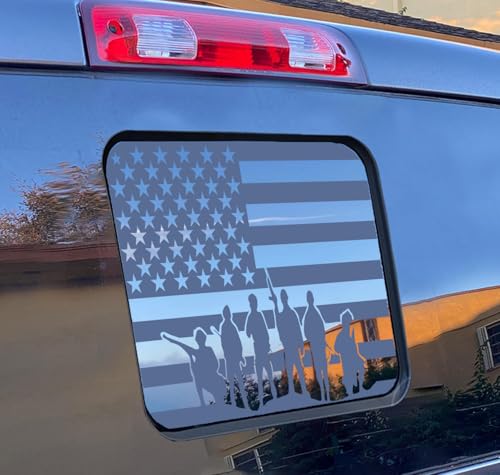 Image of Xinghe for Ford F150 F250 F350 2015-2023 2024 2025 2026, Rear Middle Window American Flag Decals, Matte Black USA Flag Decal for Truck Back Window, for Ford Raptor 2015-2025 Accessories