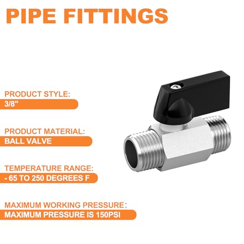 Image of GASHER 5PCS 3 /8 inchMNPT Nickel Plated Brass Mini Ball Valve | 3 /8 Inch Male x 3 /8 Inch Male Thread Shut Off Valve for Regulate Flow