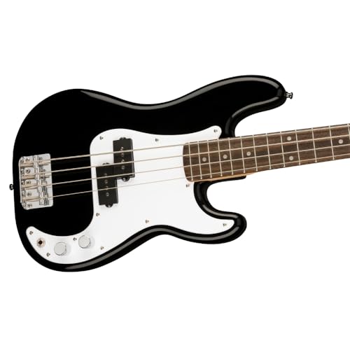 Fender Squier Bass Mini Precision Short Scale Bass Guitar, Indian Laurel Fingerboard, Black Bundle with 12x Fender Guitar Picks & Liquid Audio Instrument Polishing Cloth - Image 3