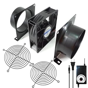 4″ Axial Exhaust Fan, 3000RPM 120mm DC12V Dual Ball Bearings Air Exhaust Fume Smoke Extractor Fan Kit for DIY Soldering, 3D Laser, Paint Booth (4″ Duct Adapters, Mesh, Dimmer Included)