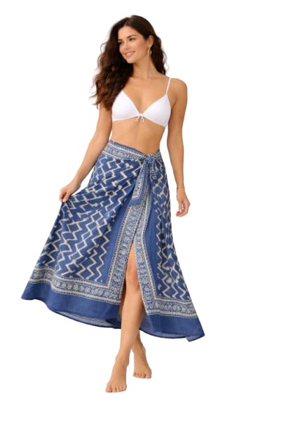 Curano Premium Cotton Hand Block Printed Sarong | Midnight Indigo Zigzag Chevron Beach Wrap & Pareo | Size 72x44 Inches-image-8