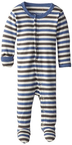 L'ovedbaby Unisex Baby Organic Snap Footie (Slate Stripe, 0-3m)