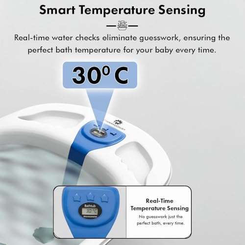 Image of StarAndDaisy Baby Bath Tub for 0 to 5 Years /Bath Tub for Kids 0-3 Years /Infants Bathtub with Temperature Censor & Baby Bath Seat /Sling, Antislip Kids Bath Tub with Bath Chair -White Blue