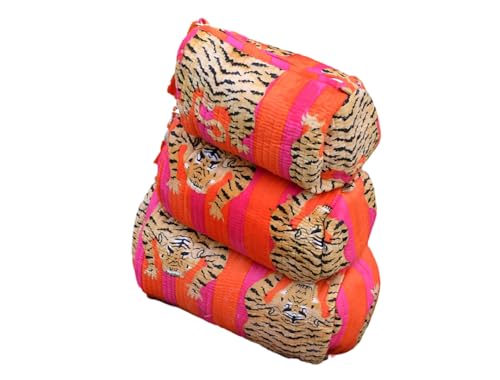 INDACORIFY 100% Cotton Block Print Cosmetic Toiletry Bags Boho Beauty Toiletry Kits Travel Case Pouch for Women's Printed Cotton Tote Bag (Pattern- 2)