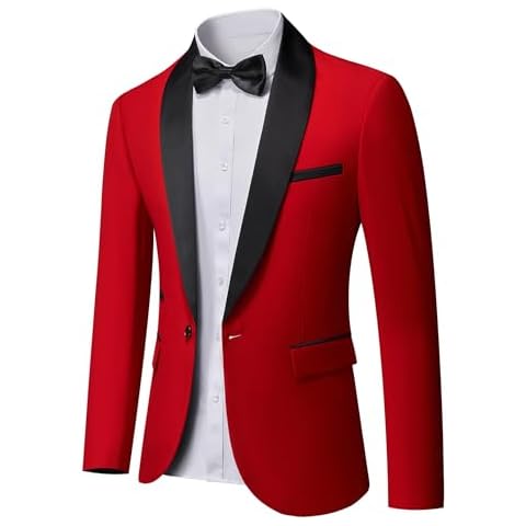 YND Men's Shawl Lapel One Button Blazer, Casual Lightweight Tux Slim Fit Jacket Red Cover