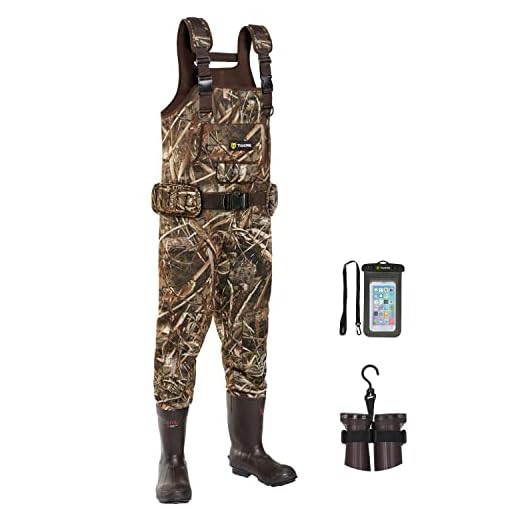 TIDEWE Chest Waders, Hunting Waders for Men Realtree MAX5 Camo with 600G Insulation, Waterproof Cleated Neoprene Bootfoot Wader, Insulated Hunting & Fishing Waders (Size 7)