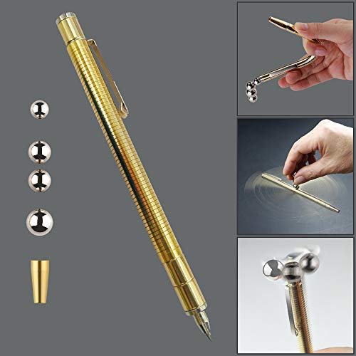 Fidget Think Pen with Flex Spinning Body Toy for Helping ADHD Stress Reducer Black Refills Color Gold