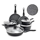 Lumenflon Rigoletto 10 Piece Cookware Pots & Pans Set, Made in Italy, Layered Ceramic PFAS-Free Surface, Induction, Dishwasher & Metal Utensil Safe, Granite Finish, Stay-Cool Handle, Black