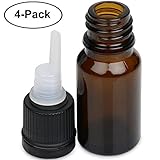 Essential Oil Bottles - 10 ml. Amber Glass Empty Bottle Set, Perfect Fit For the Aennon Aroma Nebulizing Diffuser (4-Pack) + 12 Extra Washers Included