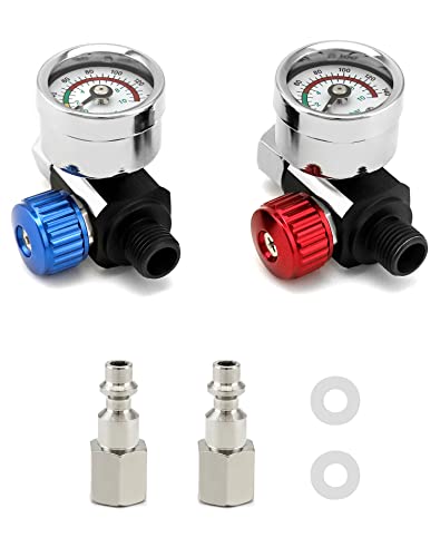 QWORK Air Pressure Regulator Kit 1/4-G Spray Paint Gun Air Adjusting Valve Regulator for Air Guns Spray Guns and Air Tools Airflow Regulator with Gauge and Adapter