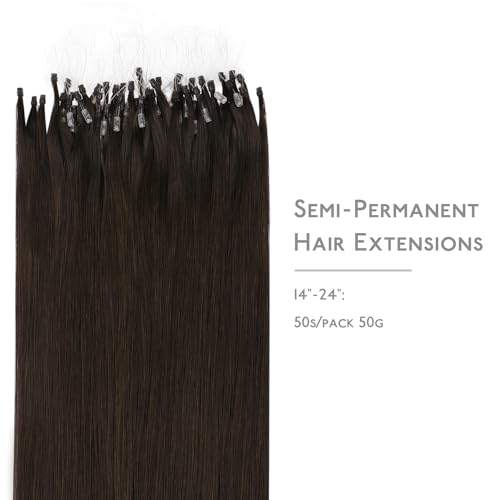 Image of WENNALIFE Microlink Hair Extensions Human Hair, 50g 50s 20 Inch Light Dark Brown Remy Hair Microbead Micro Link Microloop Microring Invisible Straight Natural Fusion Installation