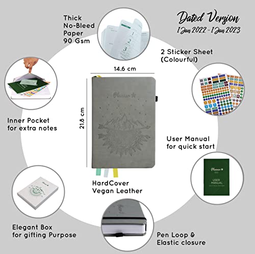 Image of PLANNER STAR 2022 Dated (Jan 2022 - Jan 2023) Monthly & Weekly Life Planner| A5 Size | Organizer, Journal | Plan for Time Management, Productivity & Positivity (Steel Grey)
