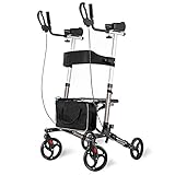 RINKMO Upright Rollator Walker for Seniors and Adults Stand Up Folding Walker with Seats and 8” Wheels, Padded Armrest and Backrest, Tall Rolling Mobility Aid with Basket