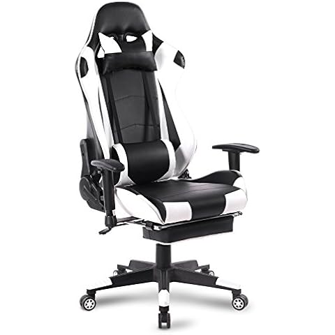 WOLTU Gaming Stuhl Racing Stuhl Bürostuhl Chefsessel Schreibtischstuhl Sportsitz mit Kopfstütze und Lendenkissen, Armlehne verstellbar Cover