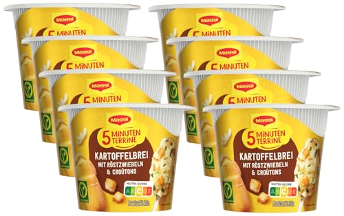 MAGGI 5 Minuten Terrine Kartoffelbrei mit Röstzwiebeln und Croutons, leckeres Fertiggericht, Instant Kartoffel-Püree, herzhafter Kartoffel-Snack, 8er Pack (8 x 56g)