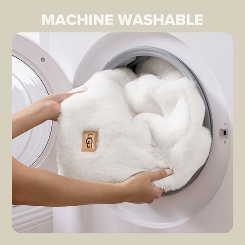 UGG Plush Faux Fur Throw Blanket Reversible Medium Weight Luxury Soft Throw Blankets for Bed or Chair, Hypoallergenic, Machine Washable, Home Decor, 50-inch x 70-inch, White Snow (Euphoria)