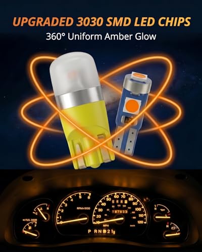 Image of WLJH High Bright Yellow Instrument Cluster Gauge Panel Indicator Warning Lamp Bulb Full Led Light Kits for Ford Ranger 1995-2003,Pack of 25 | 3030 SMD, Direct Replacement, Dimmable, No Soldering, Dash Light Illumination, Warning Indicator, 25-Pack