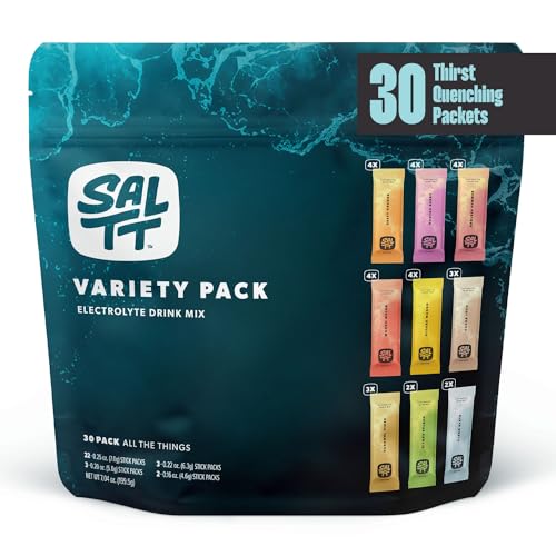 Image of SALTT Electrolytes Powder Flavored Drink Mix - All The Things Variety - 30 Hydration Packets - Magnesium, Potassium, Sodium, Trace Minerals - Zero Sugar & Gluten Free - Travel Essentials