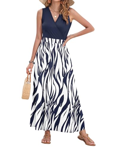 Image of AUSELILY Womens Maxi Dress Summer Sleeveless Wrap Long Dresses with Pockets | V-Neck Wrap Sleeveless Sundress, fits formal, casual, beach, vacation & daily wear