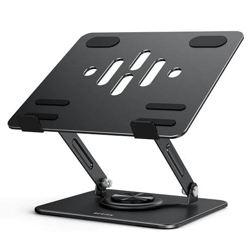 Image of BESIGN Laptop Stand with 360 Rotating Base, Ergonomic Adjustable Notebook Riser, Foldable Computer Holder Compatible with 10-14 inch Laptops, LS11 Black