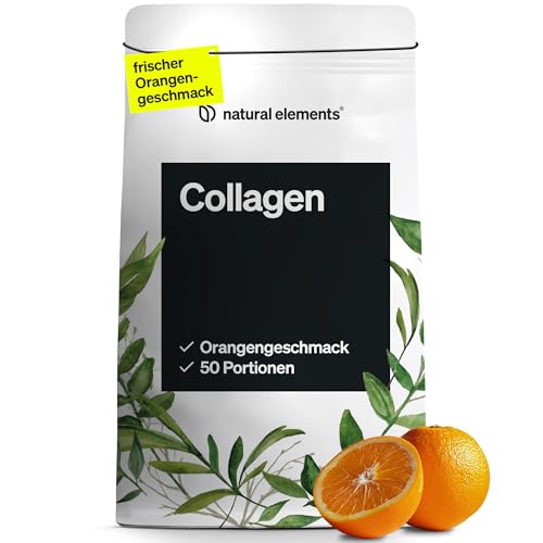 natural elements Collagen Pulver 500 g – Kollagen Hydrolysat Peptide – Kollagen Typ 1 und 3 – frischer Orangengeschmack, perfekte Löslichkeit, natürlich, laborgeprüft und in Deutschland produziert