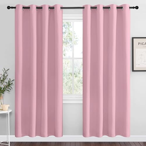 Image of NICETOWN Blackout Curtain Panel Grommet - Home Decorations Thermal Insulated Solid Grommet Top Blackout Living Room Panels /Drapes for Gift (Crystal Pink, 1 Pair, 55 x 78-Inch)